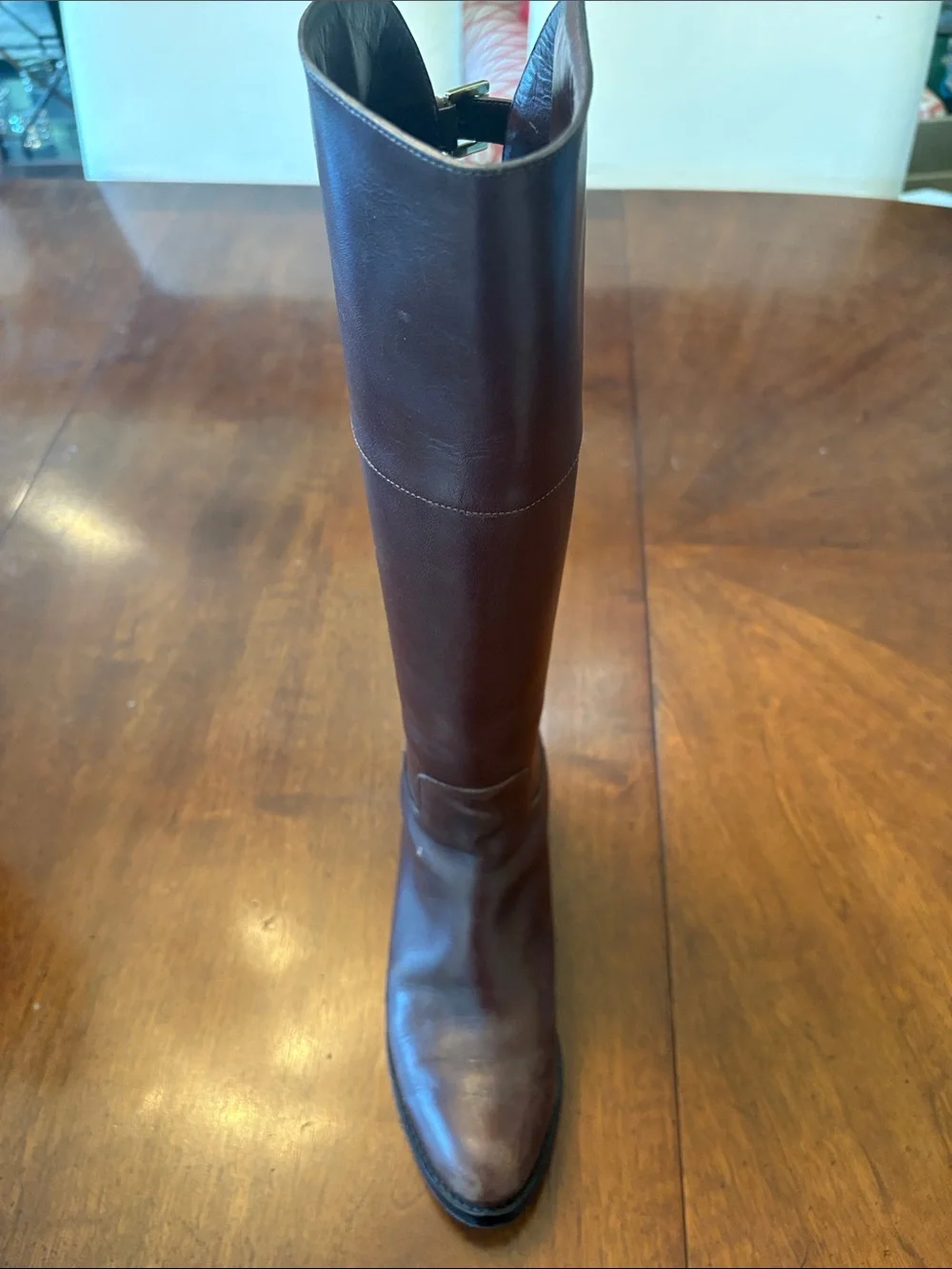 Tall Brown Leather Riding Boots with Buckle Detail Without Box or Tags